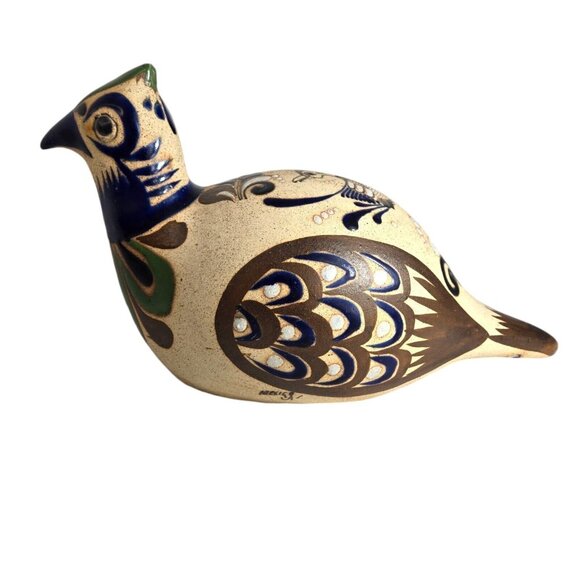 Vtg Large Tonala Mexican Hand Painted Folk Art‎ Quail Bird Pottery 17.5" Signed - Picture 1 of 14